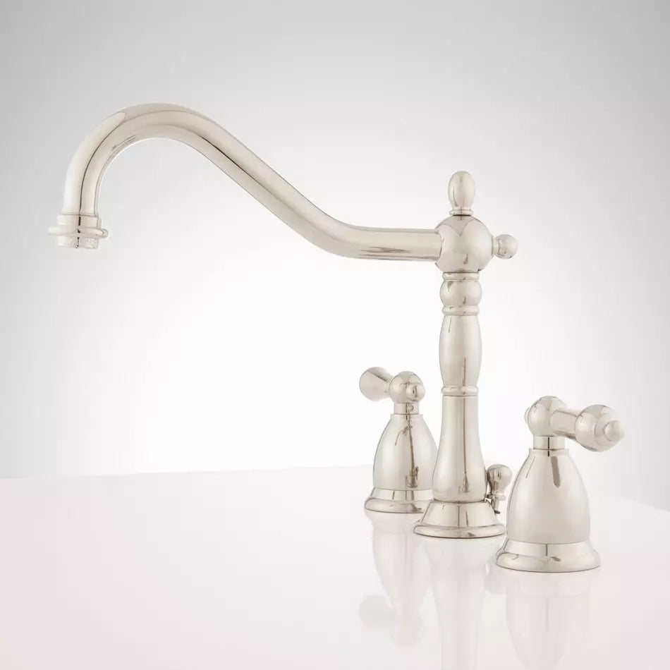 Victorian Widespread Bathroom Faucet | Lever Handles | Polished Nickel