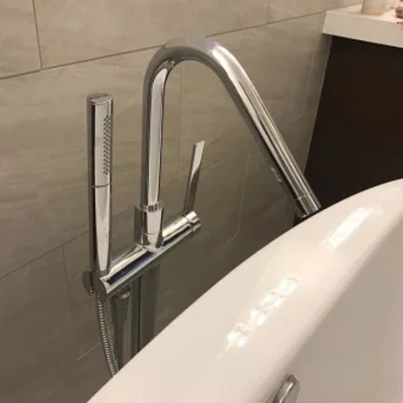 KOHLER K-T97344-4-CP Stillness Floor-Mount Bath Filler with Hand-Shower