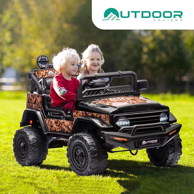 Outdoor Cruiser 12V Kids Ride-On Car w/ Remote Control — Camo — Dual Motors, Suspension