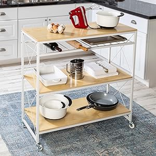 Honey-Can-Do Rolling Kitchen Island, White/Oak