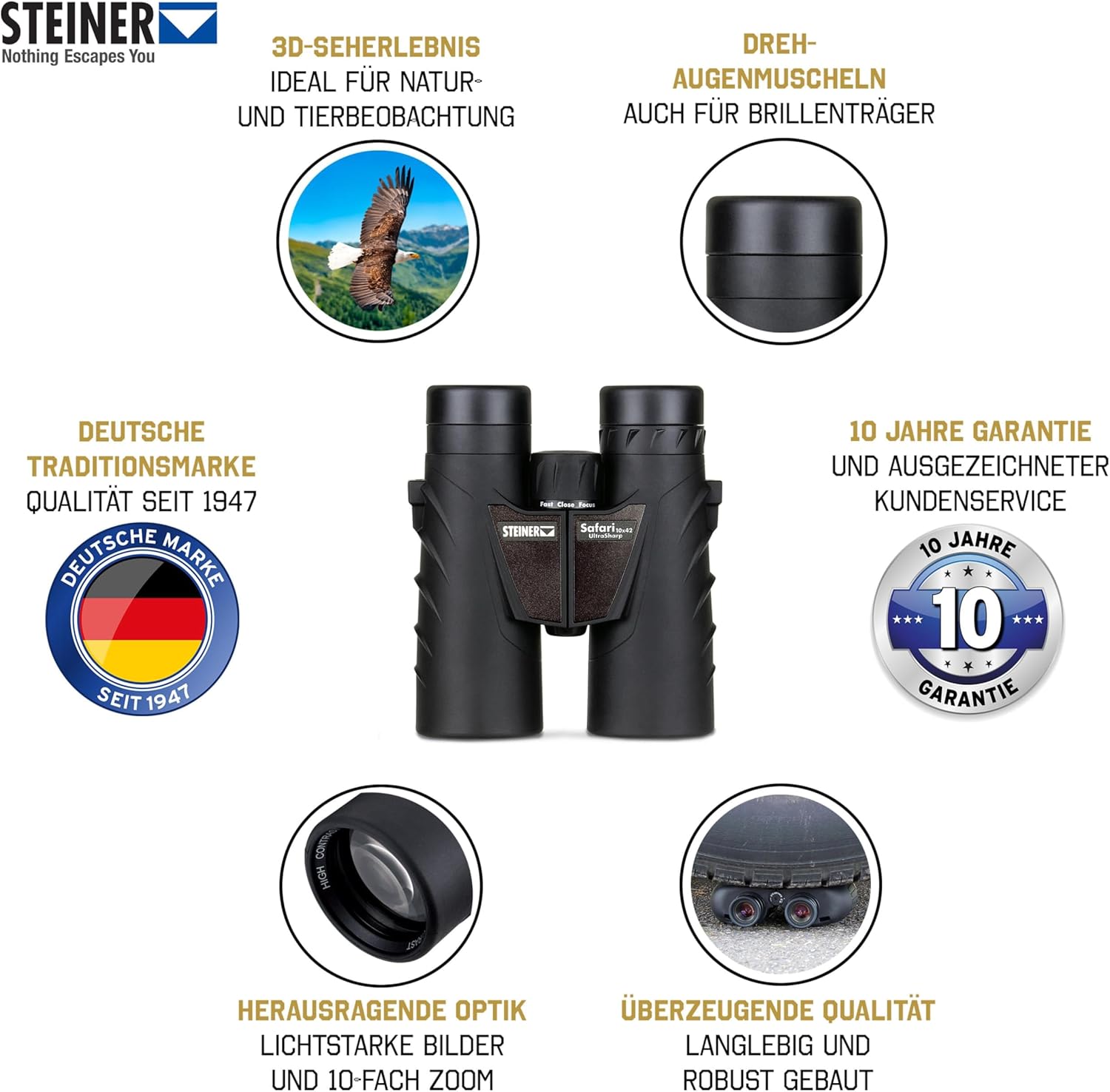 Steiner Binoculars Safari UltraSharp 10x42 10x 42mm Lens Waterproof - Anti-Fog